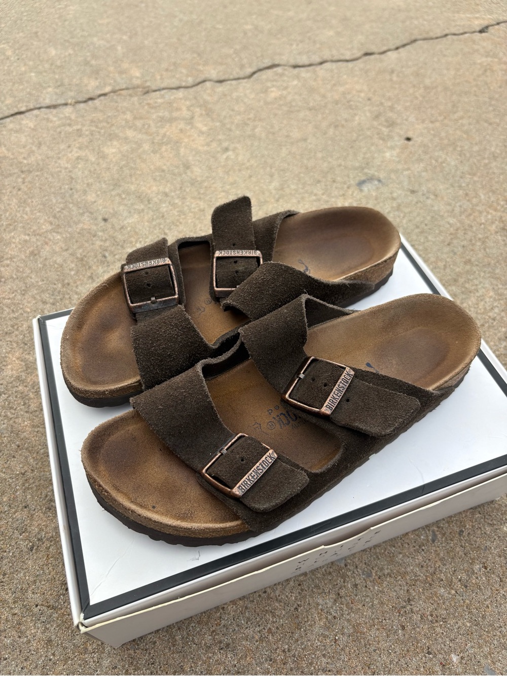 Birkenstock Two-Strap Arizona Sandals in Dark Brown Suede